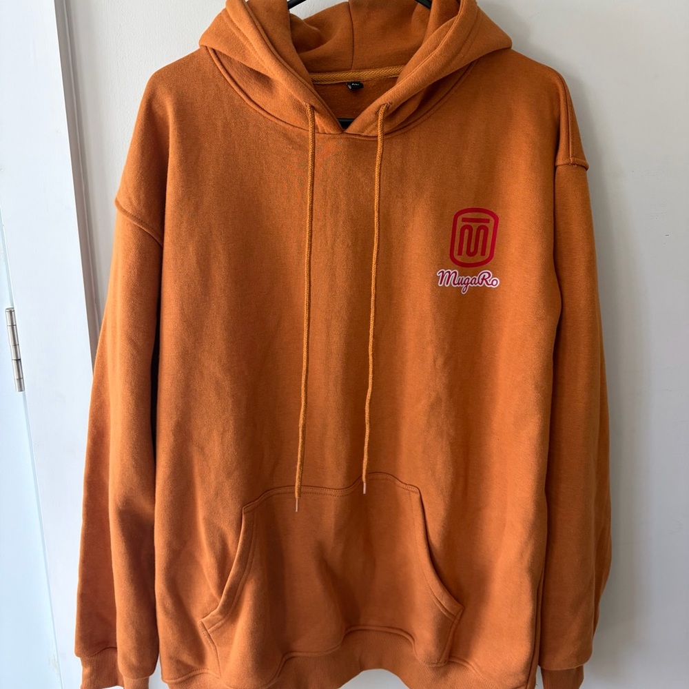 MugaRo Graphic Hoodie Burnt Orange XL Oversized Streetwear Pullover
